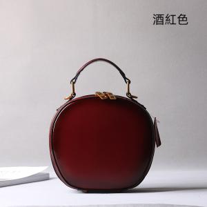 復古時尚蘋果包牛皮包包 新款真皮女包 單肩斜挎包手提包時尚小圓包 女式斜背包推薦