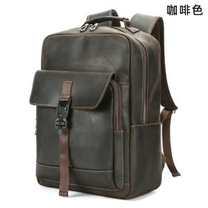 瘋馬皮真皮14吋電腦雙肩包 男款休閒通勤頭層牛皮後背包 新款高級感男士雙肩背包旅行包推薦