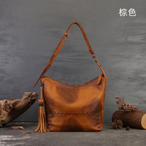 歐美復古流蘇手工女包 新款大容量真皮托特包 做舊斜背包 高級感通勤單肩腋下包包女包推薦