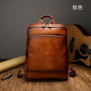 復古做舊後背包 植鞣皮牛皮休閒旅行包 男士雙肩背包休閒背包 頭層牛皮電腦背包推薦