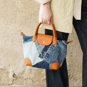 新款牛仔布拼接植鞣皮單肩包 樹膏皮斜背包 真皮女士手提包 通勤時尚女包手袋推薦