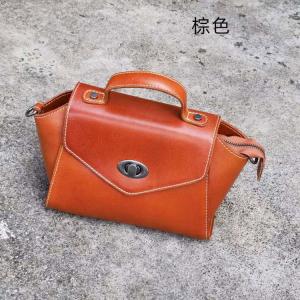 新款植鞣皮女包 樹膏皮時尚撞色單肩包 復古頭層牛皮斜挎包 休閒女式斜背包推薦
