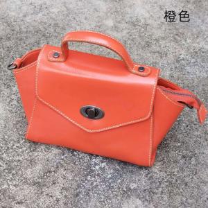 新款植鞣皮女包 樹膏皮時尚撞色單肩包 復古頭層牛皮斜挎包 休閒女式斜背包推薦