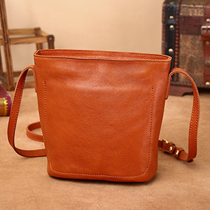 植鞣牛皮簡約復古水桶包 真皮百搭休閒單肩背包 高級感斜挎包女包斜背包推薦