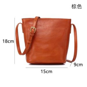 植鞣牛皮簡約復古水桶包 真皮百搭休閒單肩背包 高級感斜挎包女包斜背包推薦