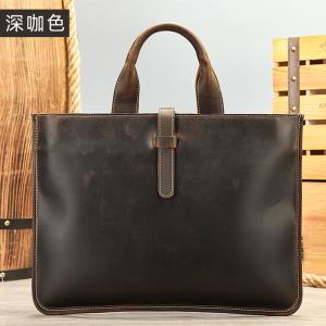 大小號瘋馬皮男士手提包 橫款男包公文包 英倫復古頭層牛皮文件袋 新款公事包推薦