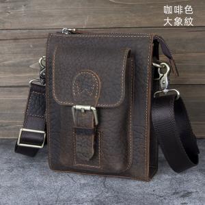 男士斜挎包單肩包 豎款真皮男包 復古男穿皮帶小腰包 頭層瘋馬皮手機包掛包斜背包推薦