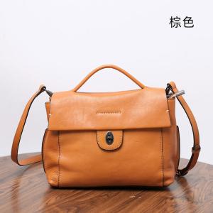 頭層植鞣牛皮手提包 復古女士單肩斜挎包 真皮側背包肩背包 女士郵差包斜背包推薦 