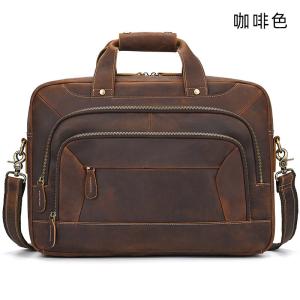 復古真皮斜背包瘋馬皮手袋 頭層牛皮商務16吋手提電腦包 瘋馬皮多用途出差單肩公文包推薦