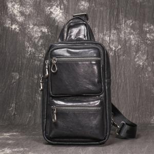 新款男士真皮胸包 頭層牛皮斜挎小背包 休閒旅行單肩包斜背包 大容量iPad包包推薦