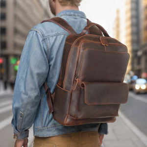 真皮後背包 瘋馬皮戶外可掛行李箱包旅行背包 新款通勤15.6吋電腦背包 復古頭層牛皮雙肩包推薦