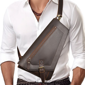 新款復古瘋馬皮休閒馬鞍包 頭層牛皮運動斜挎包 真皮胸包男士斜背包胸前包推薦