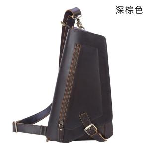 新款復古瘋馬皮休閒馬鞍包 頭層牛皮運動斜挎包 真皮胸包男士斜背包胸前包推薦