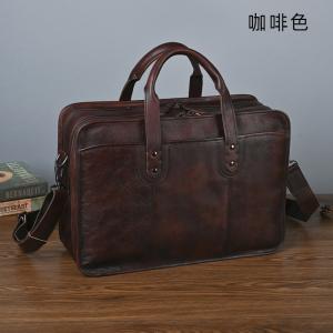 復古手工瘋馬皮公事包 植鞣皮手提包電腦包 真皮男士手提包斜挎大容量多功能商務公文包推薦