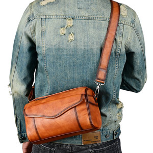 新款歐美復古大容量復古簡約斜背包 多場合斜跨包 頭層牛皮男士斜挎包肩背包推薦