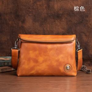 頭層樹膏牛皮男士商務斜挎包 植鞣皮斜背包側背包 復古男士單肩背包休閑背包推薦