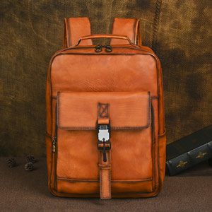 新款復古真皮電腦雙肩包 男款休閒旅行植鞣皮後背包 高級感男士雙肩背包旅行包推薦