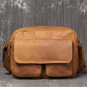 歐美復古磨砂皮斜背包 男士真皮單肩包斜挎背包 頭層牛皮郵差包 時尚百搭小方包推薦