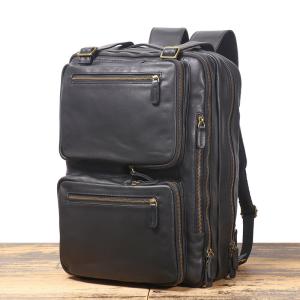 多功能後背包手提包 頭層牛皮17吋電腦包 高級感真皮男士雙肩背包 旅遊商務單肩斜挎包推薦