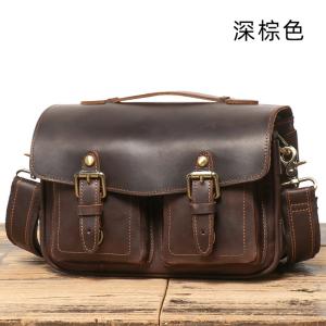 新款歐美復古數位相機包 頭層牛皮斜挎包 瘋馬皮單眼攝影包 男士休閒真皮斜背包推薦