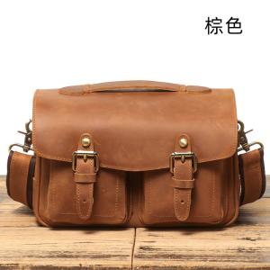 新款歐美復古數位相機包 頭層牛皮斜挎包 瘋馬皮單眼攝影包 男士休閒真皮斜背包推薦