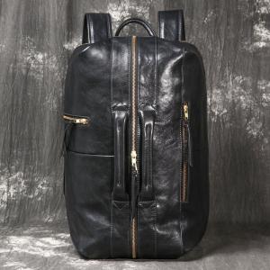 植鞣皮手提旅行袋 多功能牛皮17吋電腦包 新款真皮後背包 高級感男出差旅行雙肩背包推薦