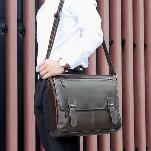 真皮休閒斜挎包男包 新款頭層牛皮百搭復古單肩包 橫款純色大容量郵差包斜背包推薦
