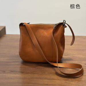 新款日系植鞣牛皮斜挎包 女生休閒風單肩包 真皮包包斜背包側背包 高級感水桶包推薦
