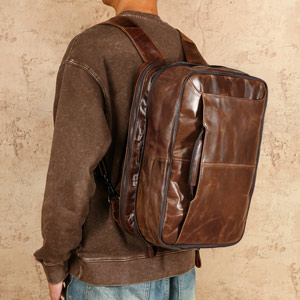 多功能油蠟皮擴容後背包手提包 真皮包包旅行包公事包 戶外休閒斜背包 大容量雙肩背包公文包推薦