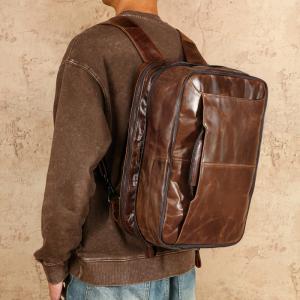 多功能油蠟皮擴容後背包手提包 真皮包包旅行包公事包 戶外休閒斜背包 大容量雙肩背包公文包推薦