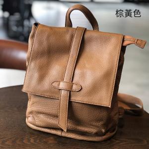 軟皮女生後背包 頭層牛皮雙肩包 復古多口袋真皮旅行背包 簡約休閒文藝手工雙肩背包推薦