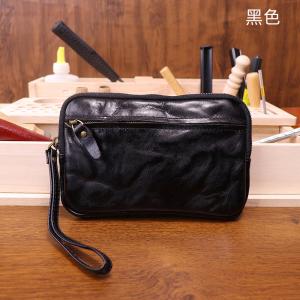 新款做舊手工擦色頭層牛皮手拿包 女士植鞣皮復古零錢包簡約大容量手機包 時尚真皮手抓包推薦