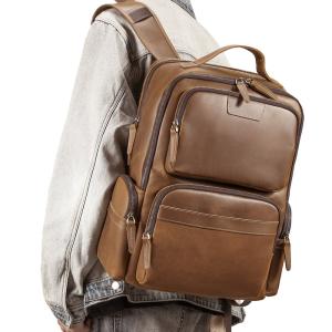 新款頭層牛皮後背包 瘋馬皮商務雙肩包 高檔真皮男士旅行背包 多功能透氣休閒通勤包包旅行包推薦