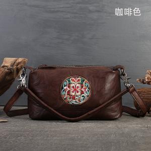 刺繡枕頭包 真皮斜背包女包側背包單肩背包 新款頭層牛皮大容量復古民族風刺繡斜挎包推薦