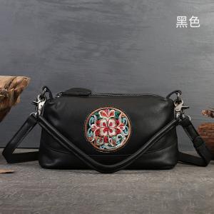 刺繡枕頭包 真皮斜背包女包側背包單肩背包 新款頭層牛皮大容量復古民族風刺繡斜挎包推薦