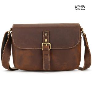 復古瘋馬皮斜背包 真皮男包肩背包 頭層牛皮時尚百搭翻蓋斜跨包ipad包包側背包推薦