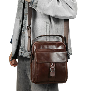 男士真皮斜挎包 油蠟皮休閒通勤豎款單肩包 頭層牛皮包包 休閒百搭斜背包手提包推薦