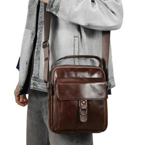 男士真皮斜挎包 油蠟皮休閒通勤豎款單肩包 頭層牛皮包包 休閒百搭斜背包手提包推薦