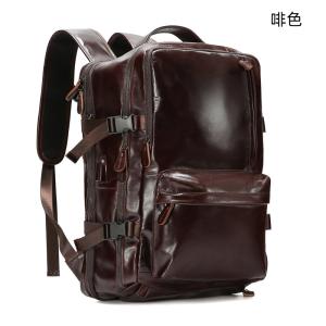 新款油蠟皮可擴容後背包 多功能真皮雙肩包 頭層牛皮休閒旅行背包 戶外大容量包包推薦