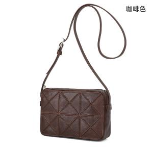 頭層植鞣皮新款菱格包 女生單肩包斜背包 復古輕便創意小方包 時尚少女單肩背包斜挎包推薦