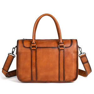 大容量頭層牛皮商務公文包 通勤電腦包手提包 手工擦色復古包包斜背包 真皮公事包推薦
