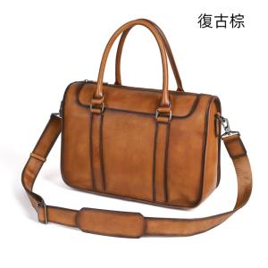 大容量頭層牛皮商務公文包 通勤電腦包手提包 手工擦色復古包包斜背包 真皮公事包推薦