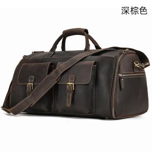 復古大容量旅行包運動健身包 瘋馬皮手提包手袋 頭層牛皮行李箱包 真皮斜背旅行袋推薦