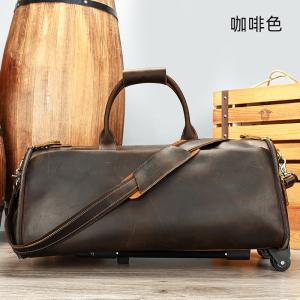 帶滑輪瘋馬皮出差旅行包 高檔男士手提包旅行袋 新款手袋大容量商務出行行李袋西裝包推薦