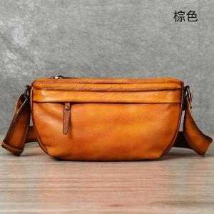 新款復古擦色斜背包 頭層牛皮男士斜挎單肩包 真皮斜挎包植鞣皮側背包IPAD包包男包推薦