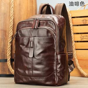 油皮後背包 頭層牛皮電腦背包 男士真皮雙肩背包 新款大容量學生書包旅行背包推薦