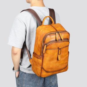 植鞣皮男士後背包 頭層牛皮電腦背包 大容量真皮雙肩背包 新款樹膏皮擦色大學生書包旅行背包推薦