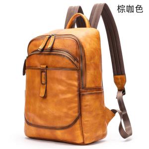 植鞣皮男士後背包 頭層牛皮電腦背包 大容量真皮雙肩背包 新款樹膏皮擦色大學生書包旅行背包推薦
