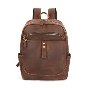 頭層牛皮商務雙肩包 瘋馬皮後背包大學生書包 15吋電腦背包潮包 高級感時尚簡約真皮旅行包推薦