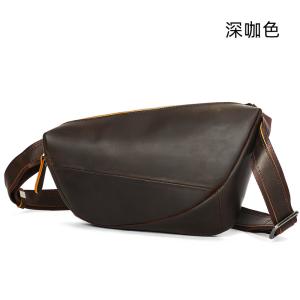 復古擦色胸包 真皮腰包 男士胸前包 休閒簡約頭層牛皮馬鞍包 大容量斜挎包潮包推薦